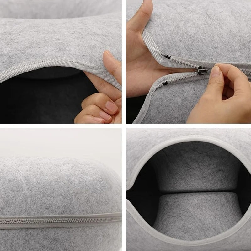 CozyNest -Komfortabel smultringformet katteseng i filt