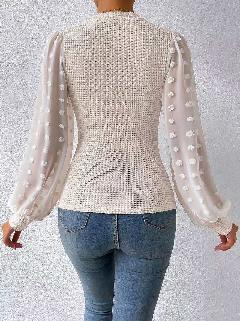 Grete - Vaffelstrikkede ermer med rund hals og trendy design