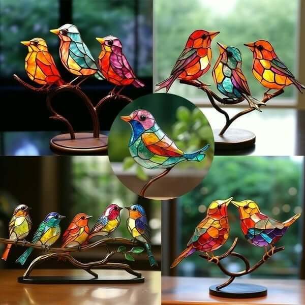 ElegantAviary | Fargerike fugler på gren skrivebordspynt