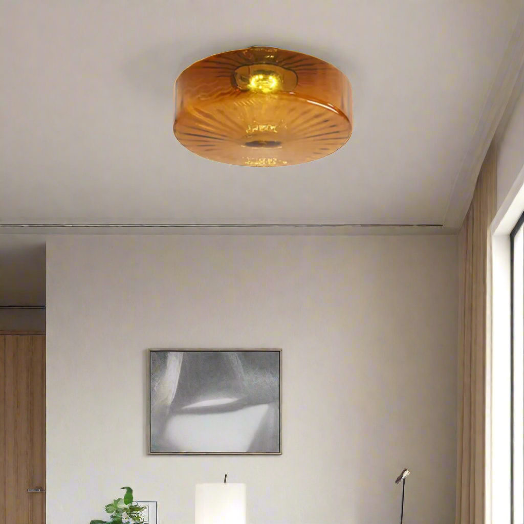 GlowSphere - Teksturert ravfarget glass innfelt taklampe