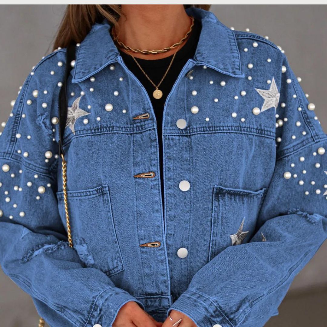 Editha - Denimjakke med knapper og perler