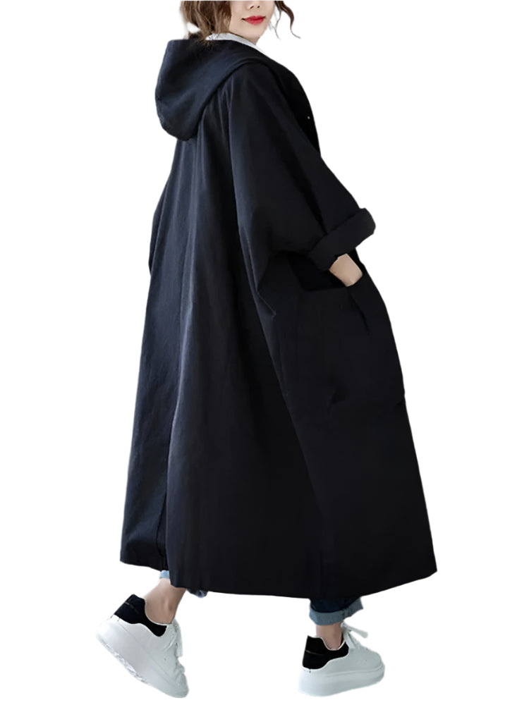 Sofie lett trenchcoat med hette og knappelukking for kvinner