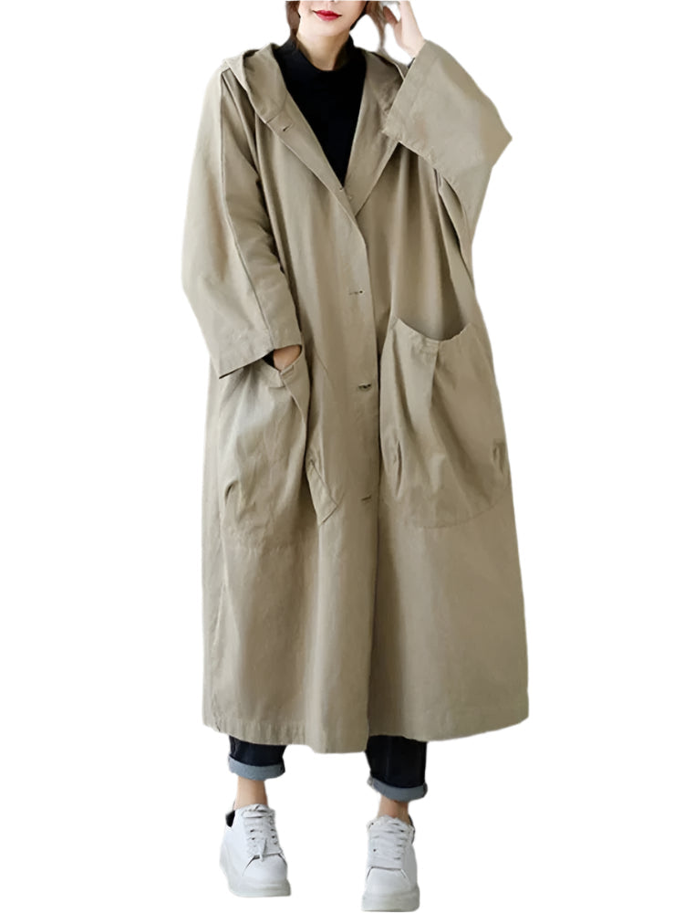 Sofie lett trenchcoat med hette og knappelukking for kvinner