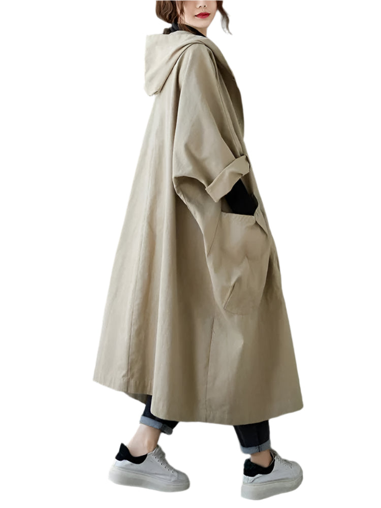 Sofie lett trenchcoat med hette og knappelukking for kvinner