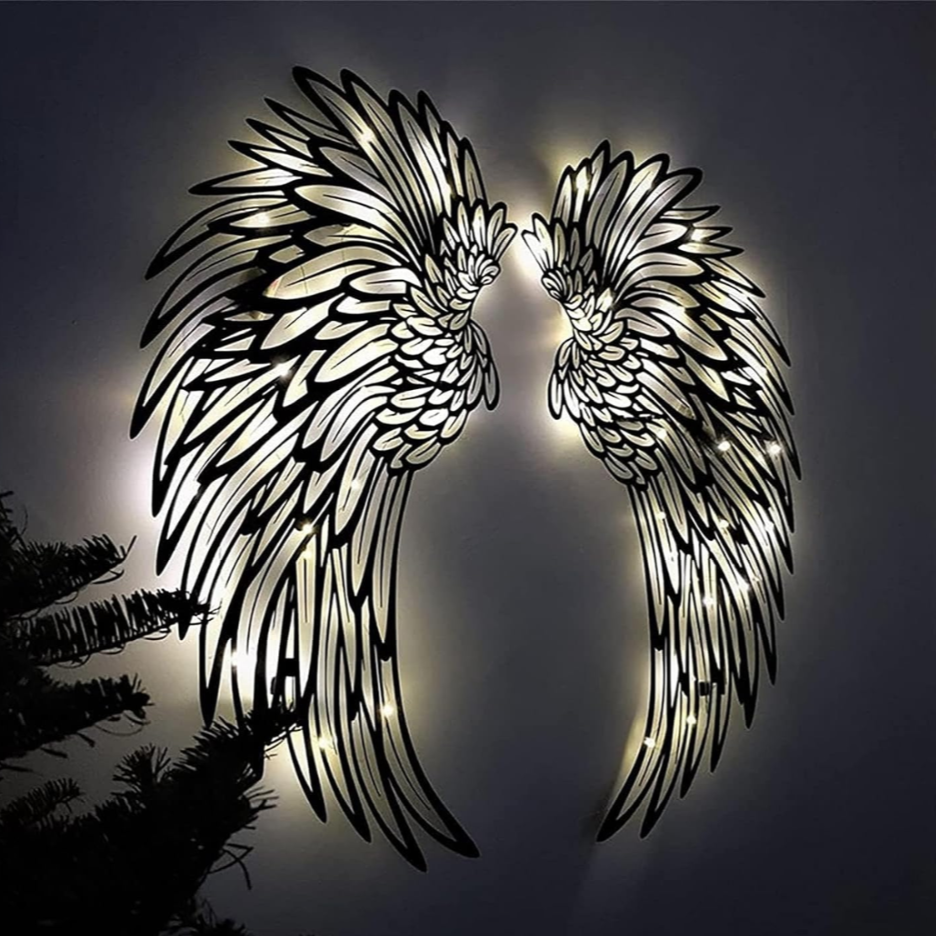 AngelGlow Lysende veggkunst med englevinger og elegant fjærdesign
