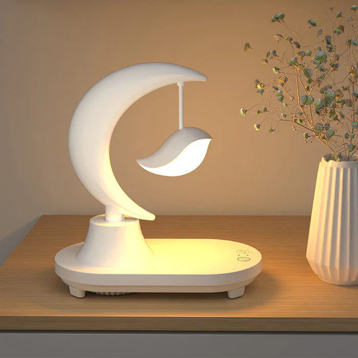 LunaTune - trådløs bordlampe med måneskinn, Bluetooth-høyttaler og ladefunksjon