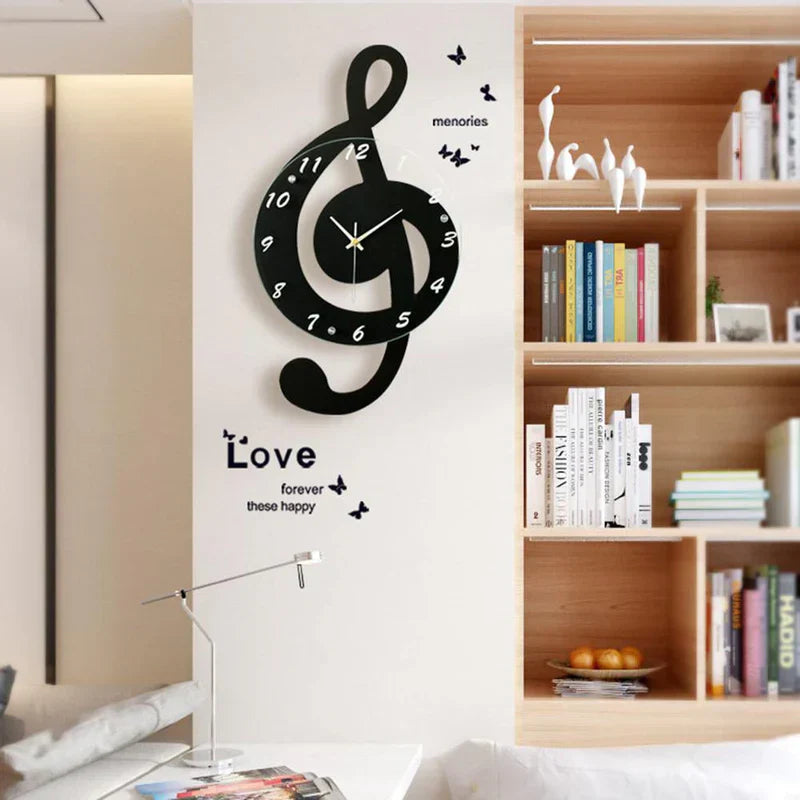 MelodyTime kunstnerisk veggklokke – musikalsk diskantnøkkeldesign for moderne interiør