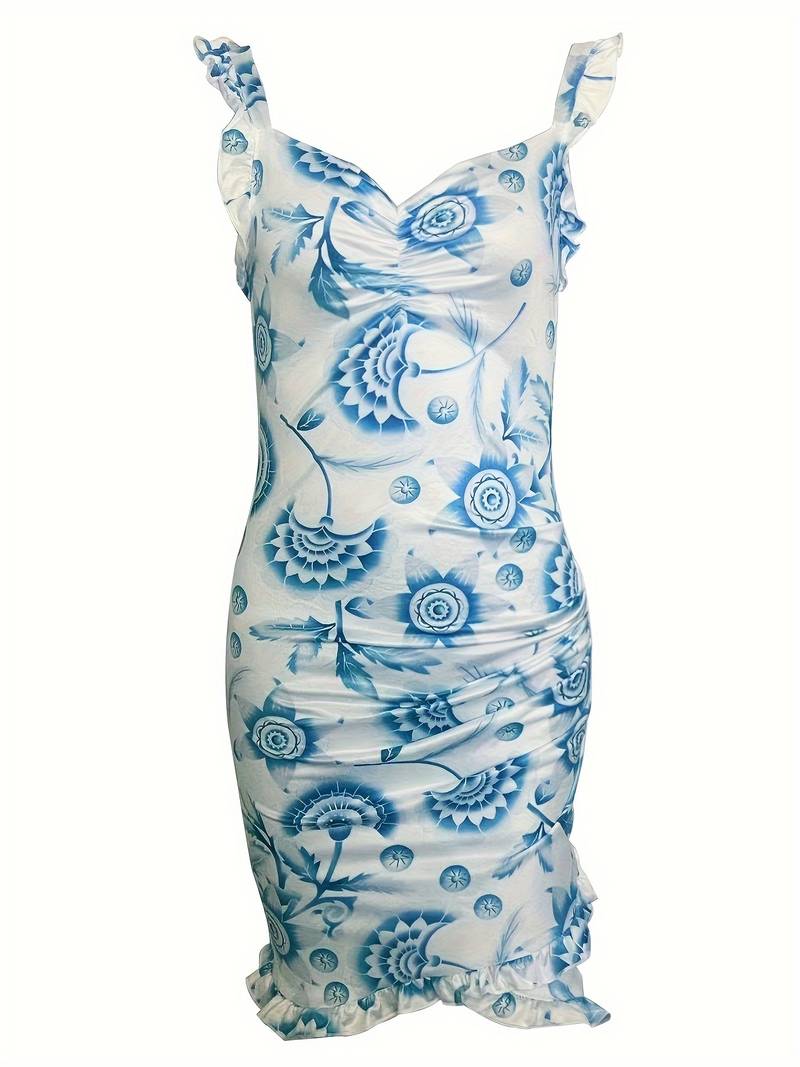 Blomsterdrøm - Elegant minikjole med rynket nederkant og blomstertrykk