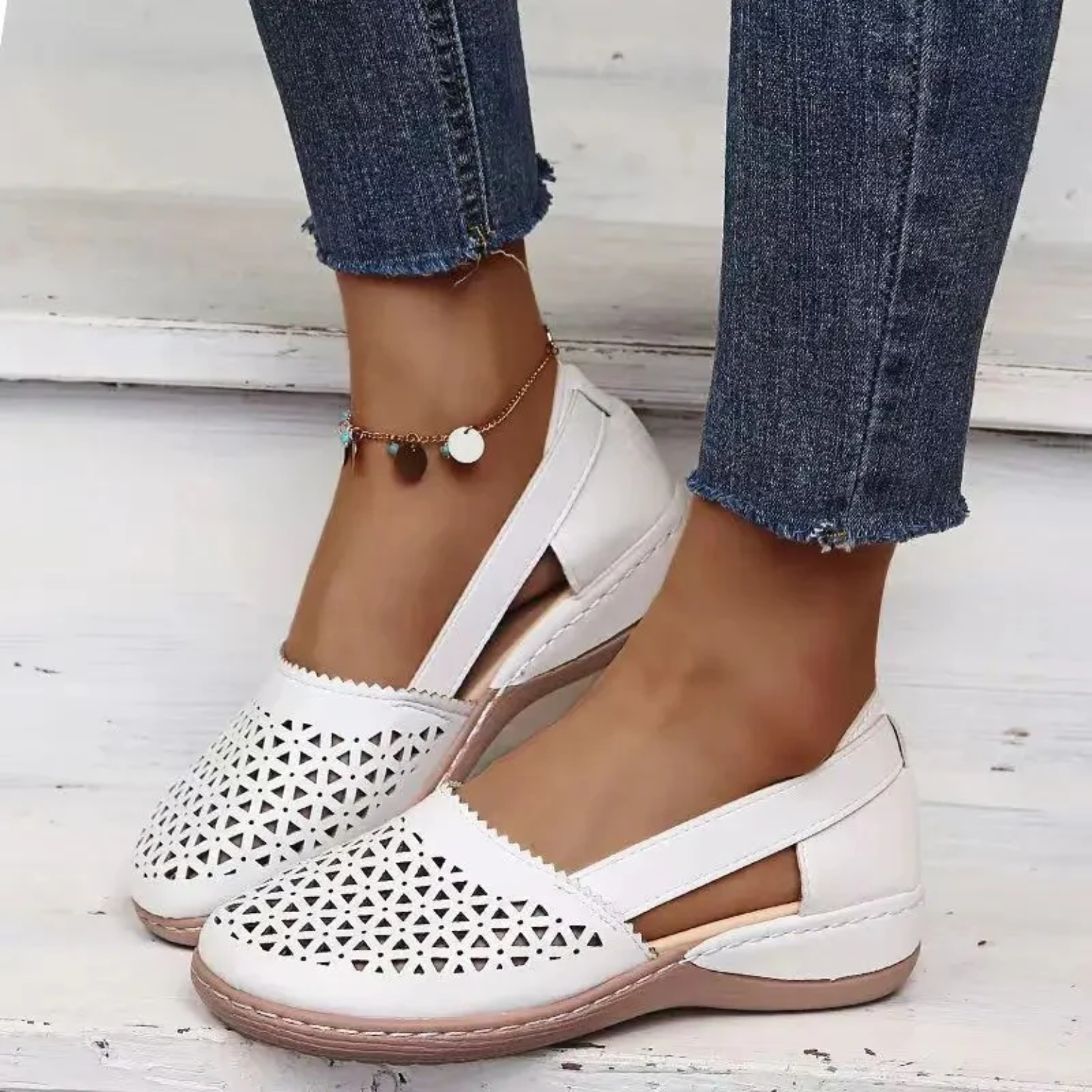 Solenn - Uanstrengt perforert kile Espadrille flate sko