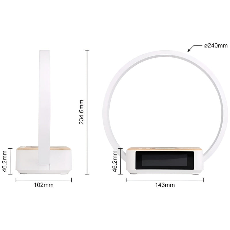 LumaDock - Smart skrivebordslampe med trådløs lading og vekkerklokke