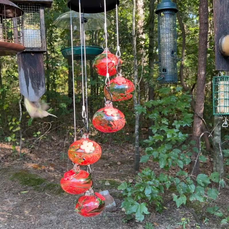 ChimeFeeder - Munnblåst glassmater for kolibri med vindklokke