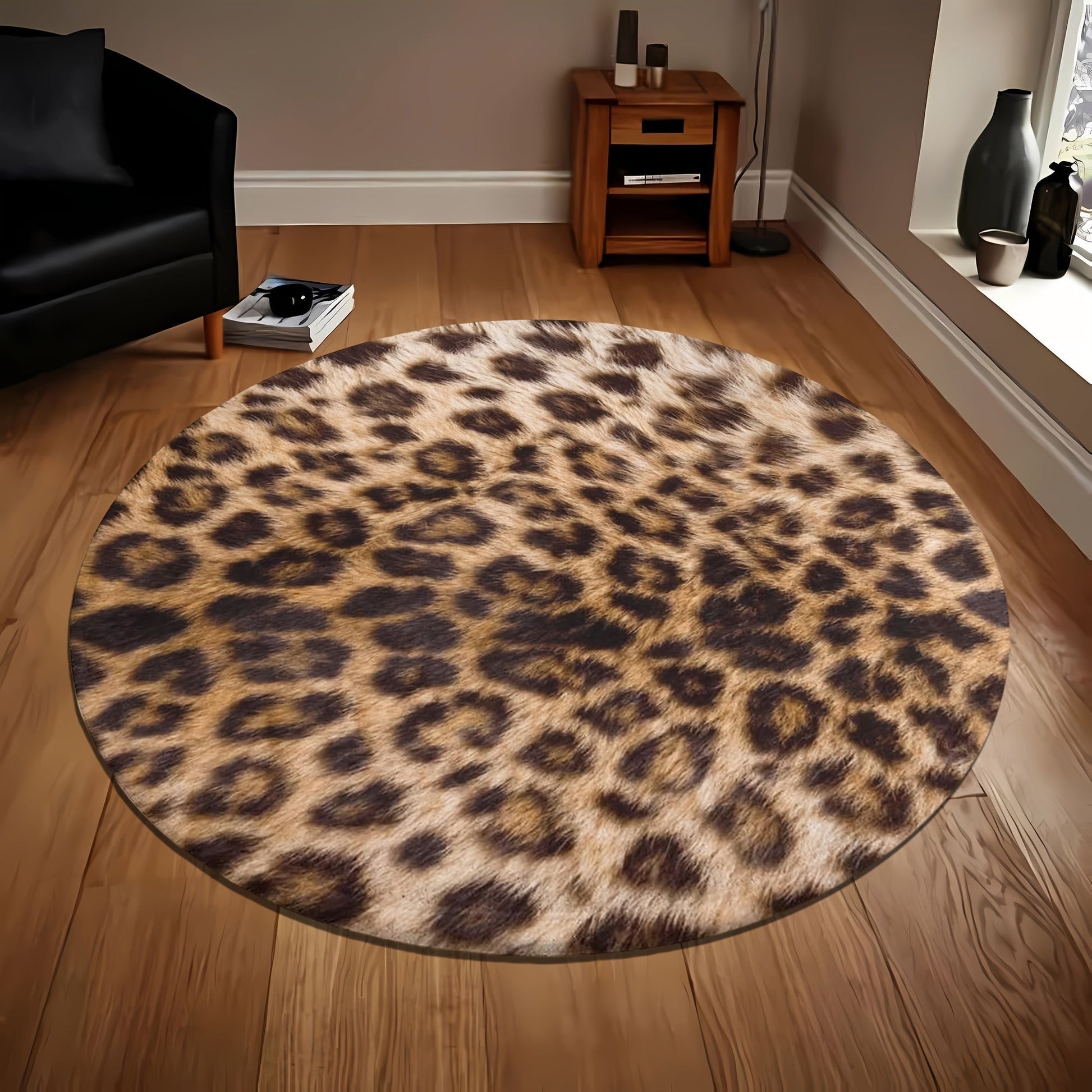 LeopardLuxe Round Rug – Vill eleganse og sklisikker komfort
