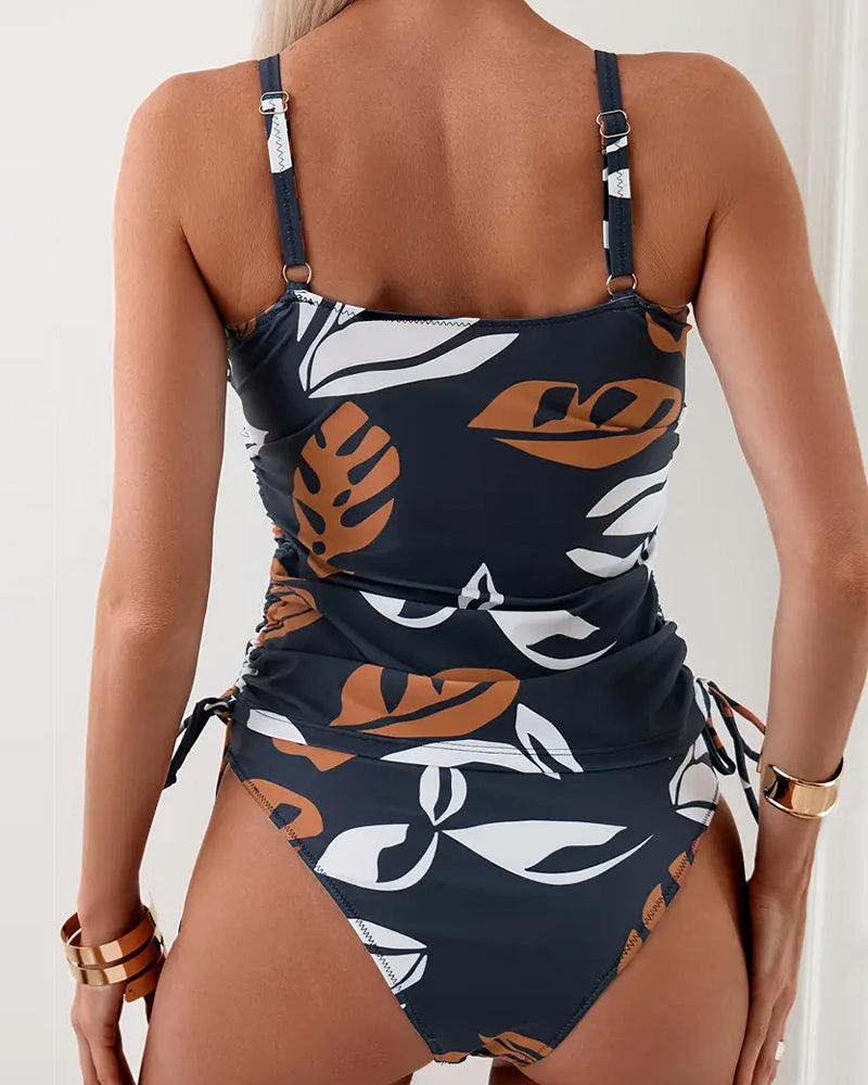 Janica - Bikini med legg og bladtrykk