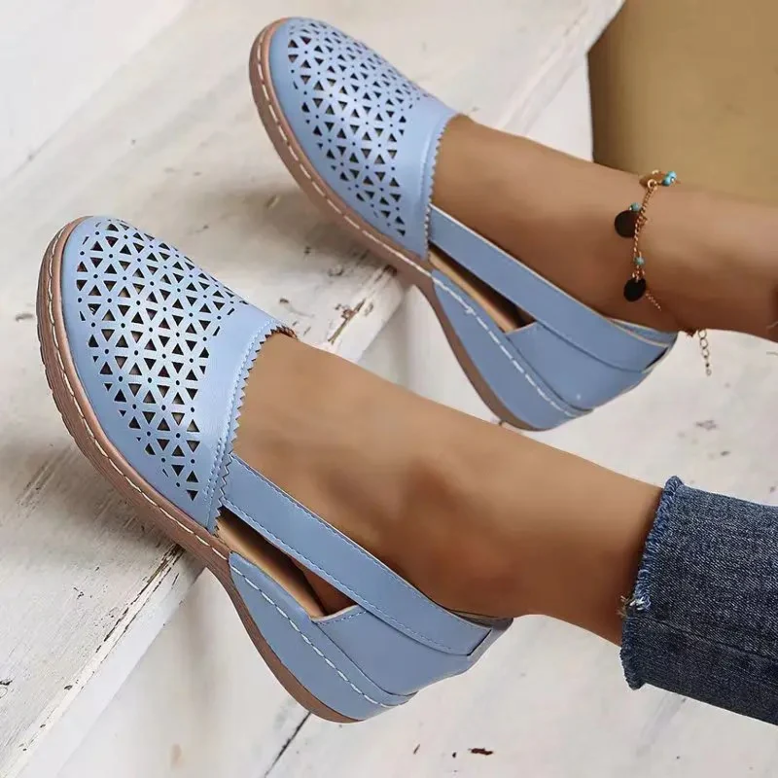 Solenn - Uanstrengt perforert kile Espadrille flate sko