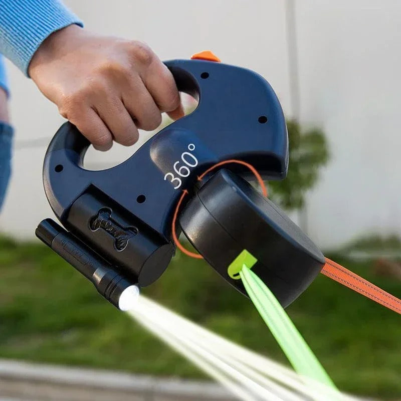 LumiLeash 2-i-1 dobbelt hundebånd med LED-lys og holder for søppelpose