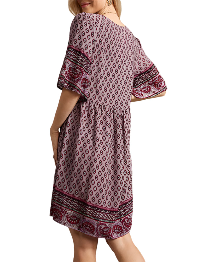 Nancie - Boho chic kjole med V-hals og trykk
