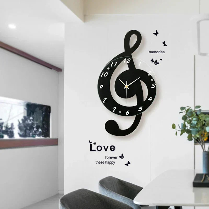 MelodyTime kunstnerisk veggklokke – musikalsk diskantnøkkeldesign for moderne interiør