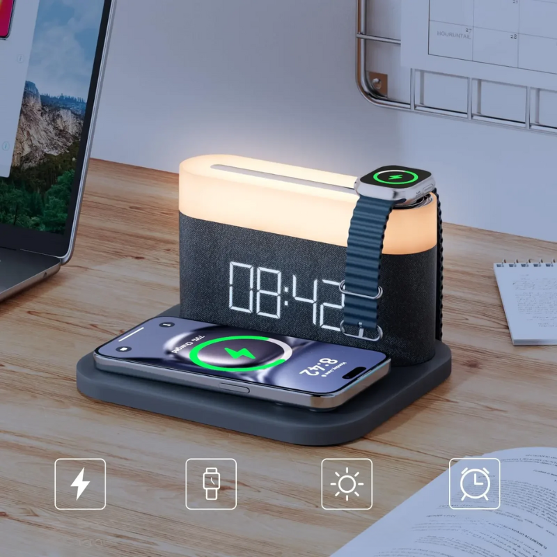 LumiCharge 15 W trådløs lader - med nattlys og alarmfunksjon