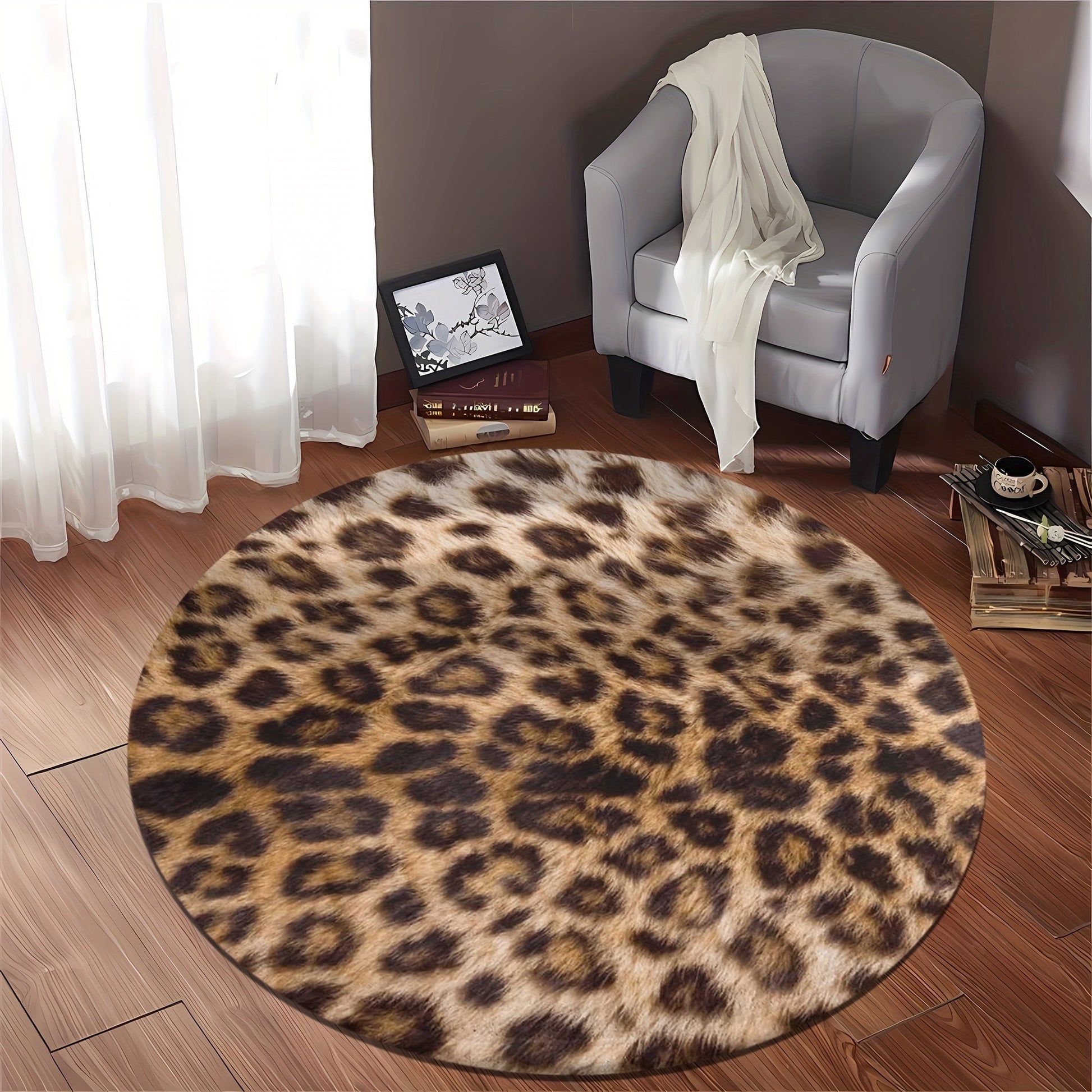 LeopardLuxe Round Rug – Vill eleganse og sklisikker komfort