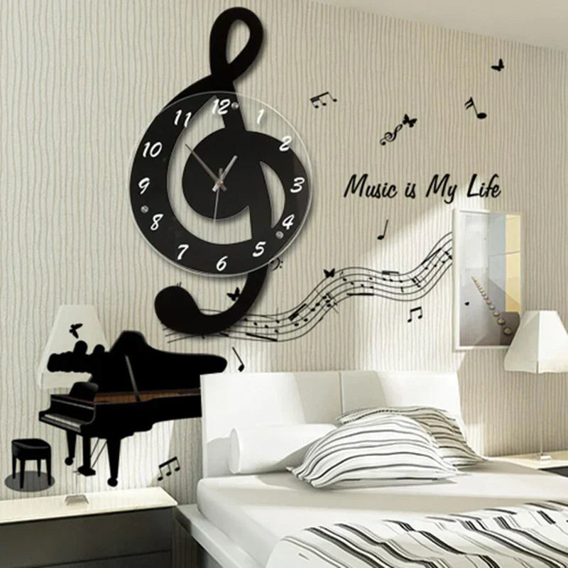 MelodyTime kunstnerisk veggklokke – musikalsk diskantnøkkeldesign for moderne interiør