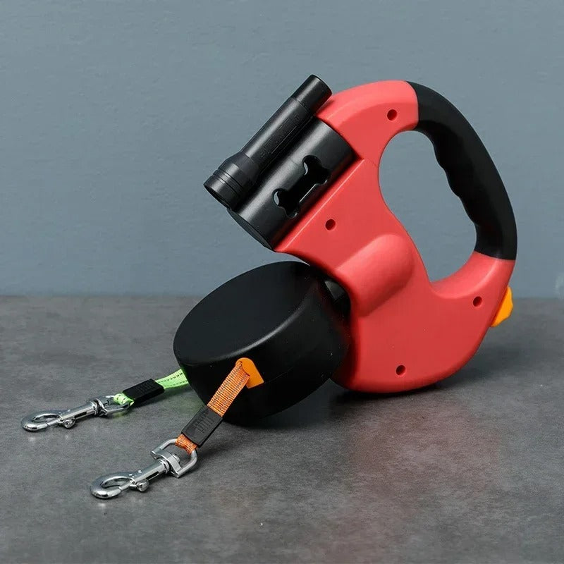 LumiLeash 2-i-1 dobbelt hundebånd med LED-lys og holder for søppelpose
