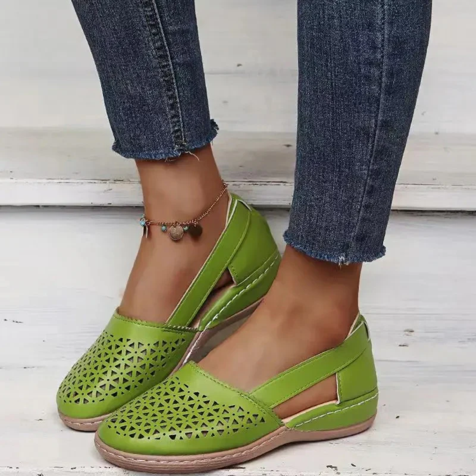 Solenn - Uanstrengt perforert kile Espadrille flate sko