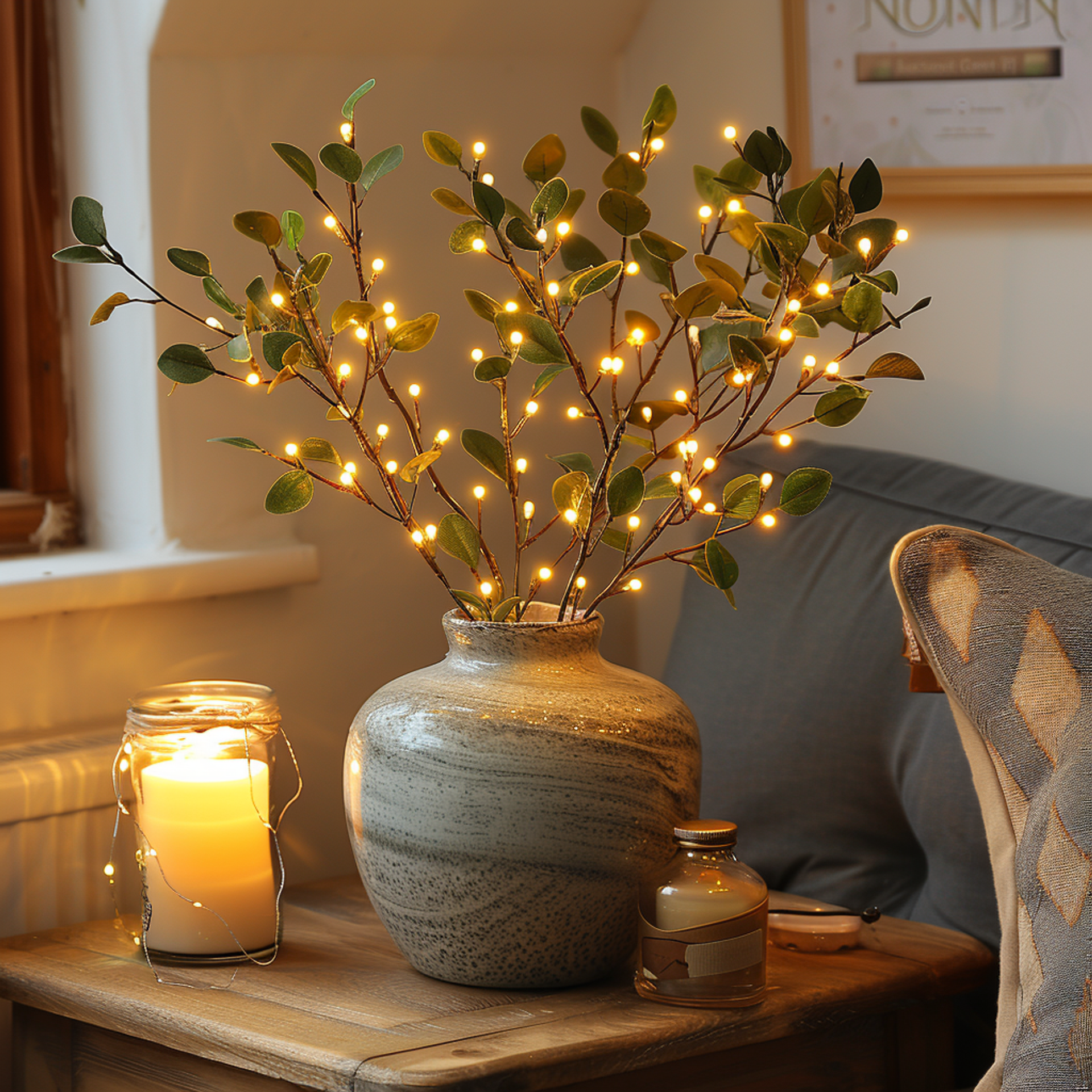 LumiFlor - LED blomsterkrans med realistiske blader og batteridrevne lys