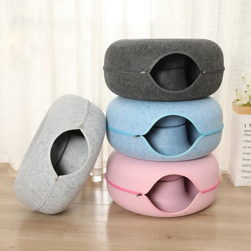 CozyNest -Komfortabel smultringformet katteseng i filt