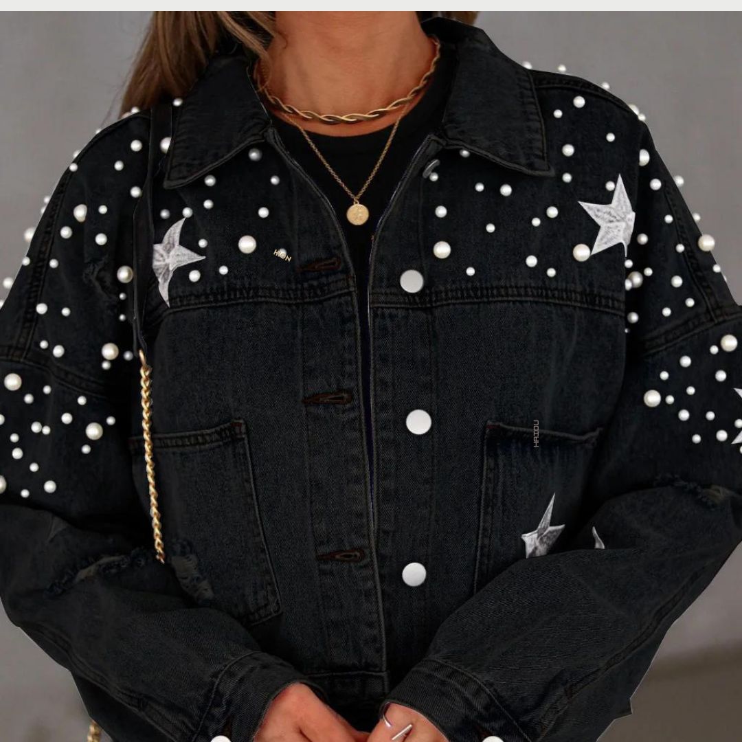 Editha - Denimjakke med knapper og perler