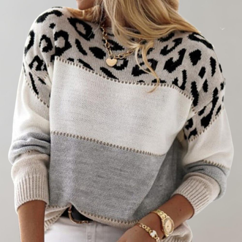 Liva elegant strikkegenser med leopardtrykk – stil og komfort i ett