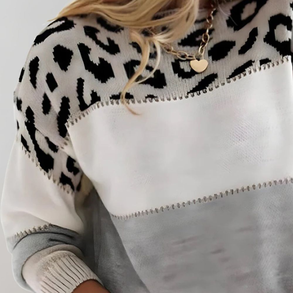 Liva elegant strikkegenser med leopardtrykk – stil og komfort i ett