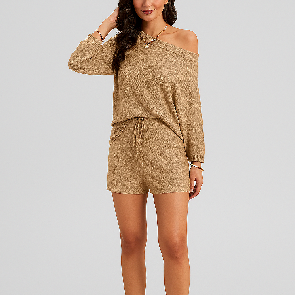 Elegant 2-delt sett – singlet med skulderløs passform og tettsittende shorts for kvinner