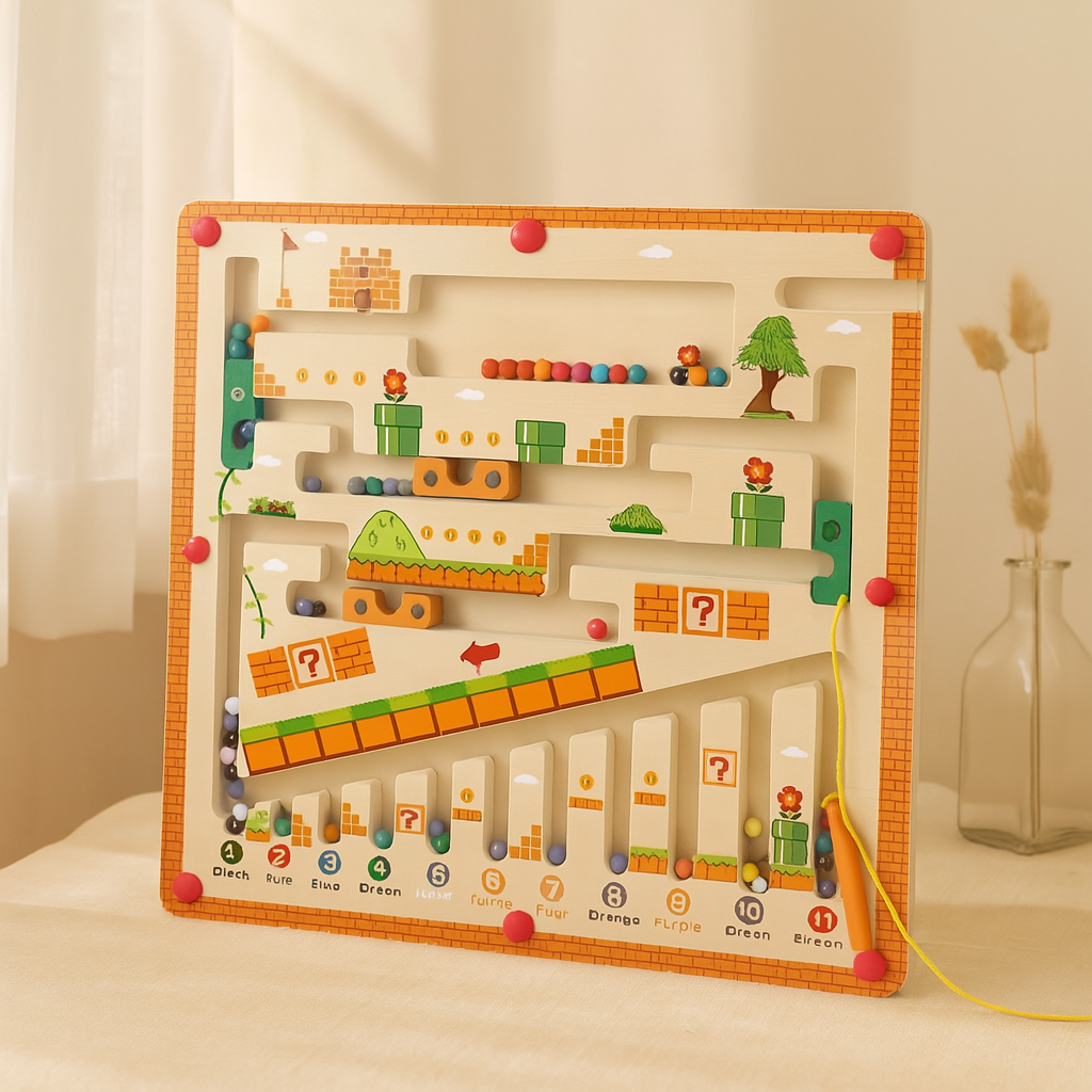 Magnetisk soppsorteringsbrett – Tellepuslespill med penn og perlelabyrint