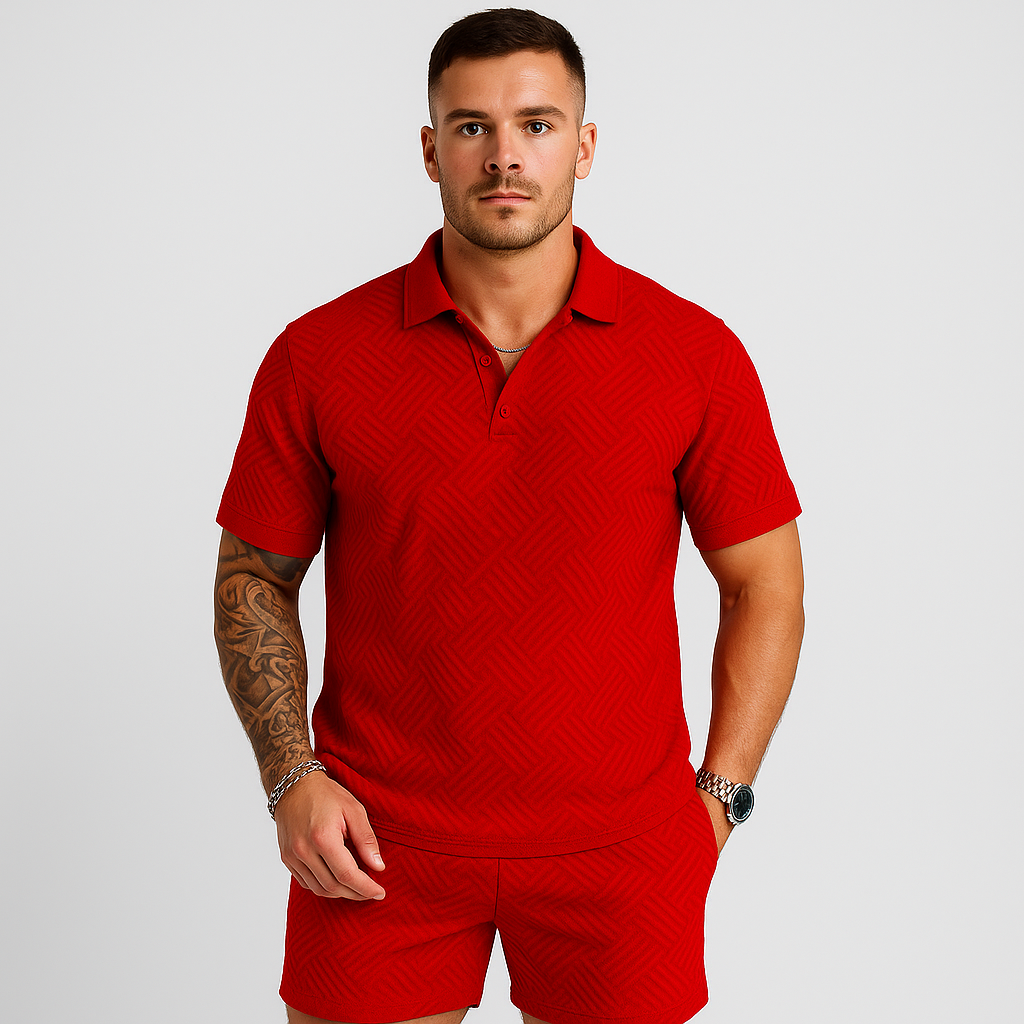 Herre sommersett for fritidsbruk – kortermet poloskjorte og matchende shorts