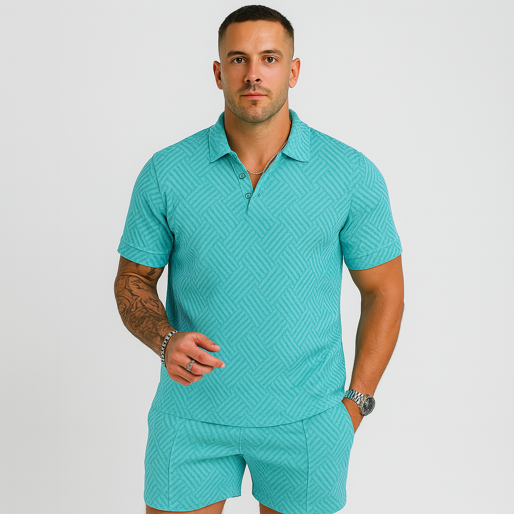 Herre sommersett for fritidsbruk – kortermet poloskjorte og matchende shorts