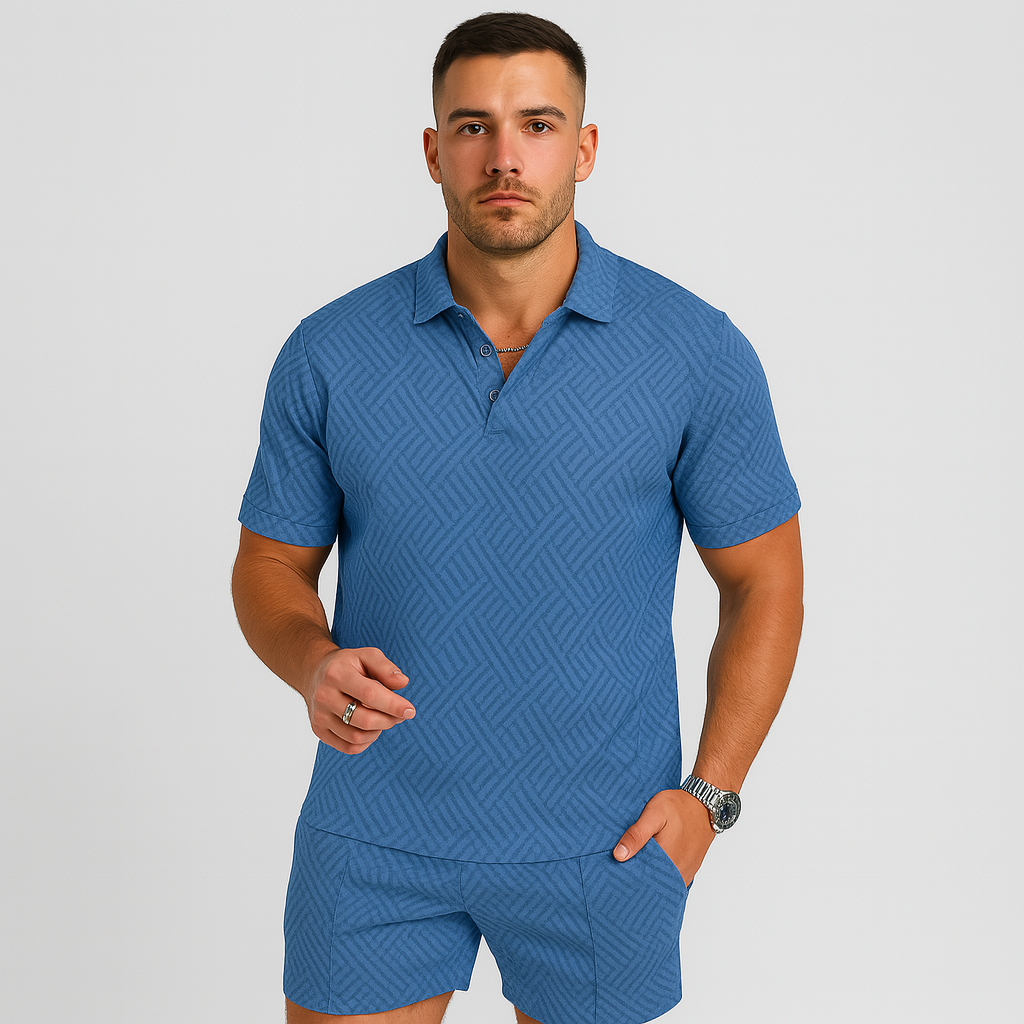 Herre sommersett for fritidsbruk – kortermet poloskjorte og matchende shorts