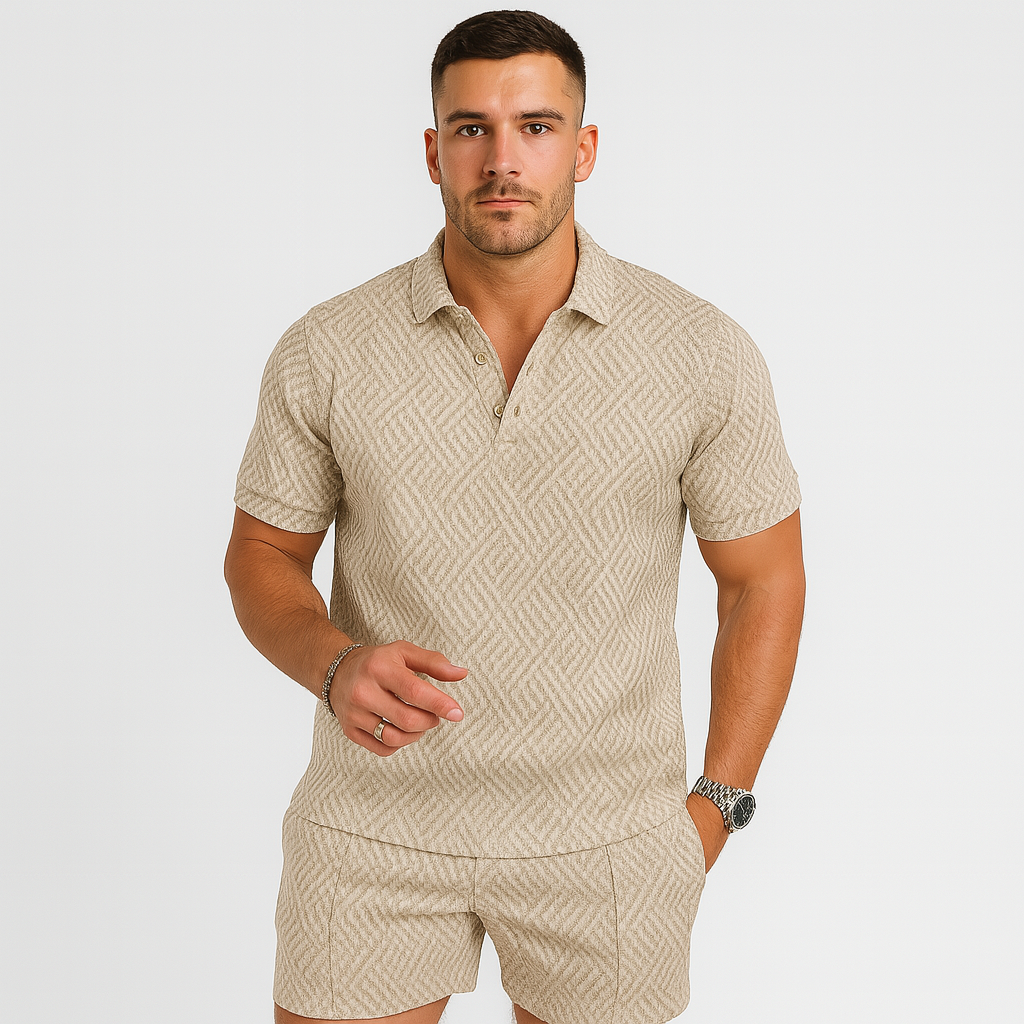 Herre sommersett for fritidsbruk – kortermet poloskjorte og matchende shorts