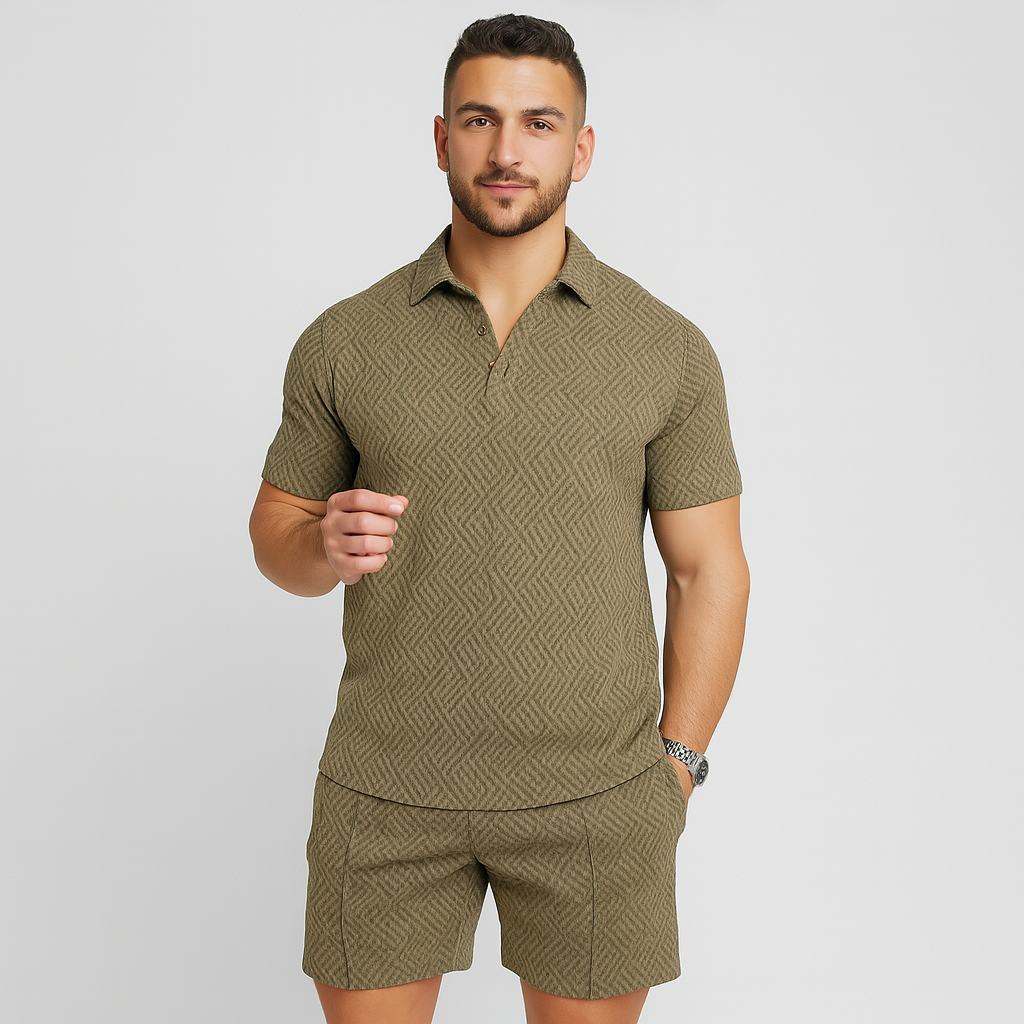 Herre sommersett for fritidsbruk – kortermet poloskjorte og matchende shorts