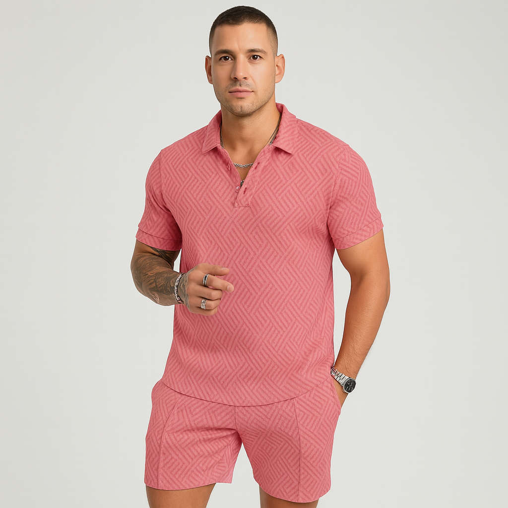 Herre sommersett for fritidsbruk – kortermet poloskjorte og matchende shorts