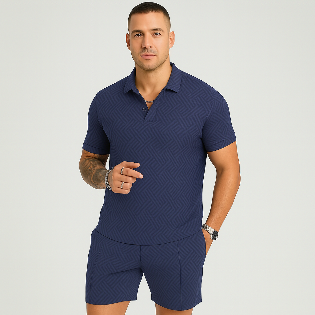 Herre sommersett for fritidsbruk – kortermet poloskjorte og matchende shorts