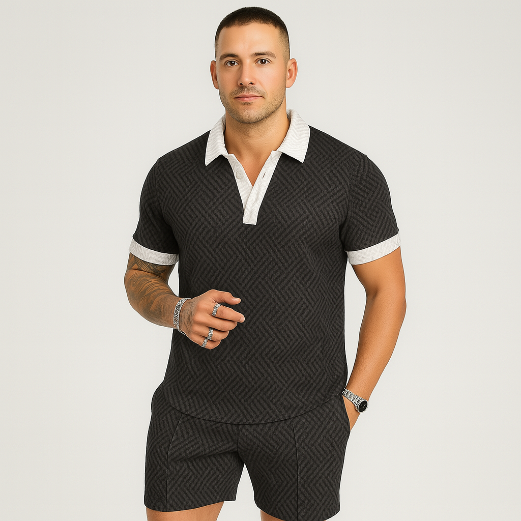 Herre sommersett for fritidsbruk – kortermet poloskjorte og matchende shorts