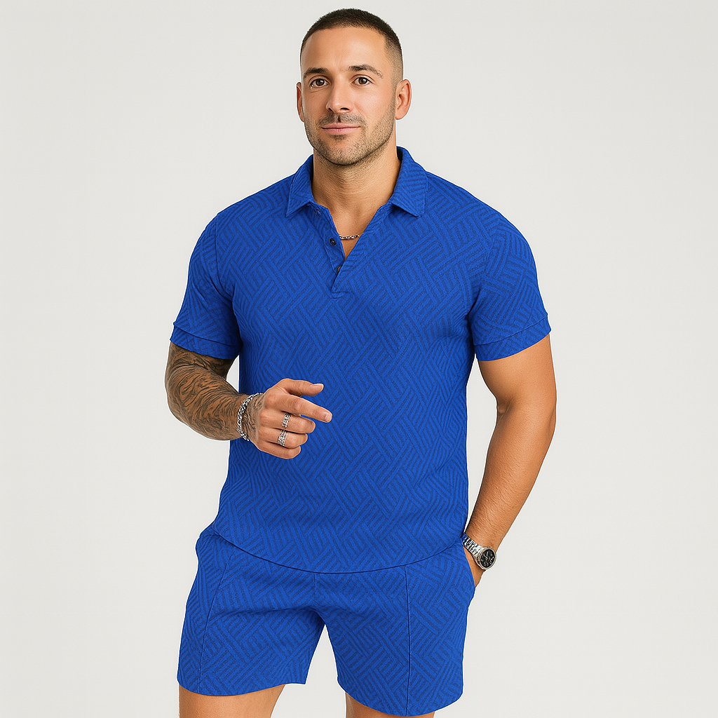 Herre sommersett for fritidsbruk – kortermet poloskjorte og matchende shorts