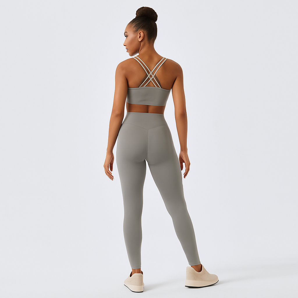 Sømløst yoga- og pilatessett for kvinner - høylivede leggings og topp, 2-delt treningstøy