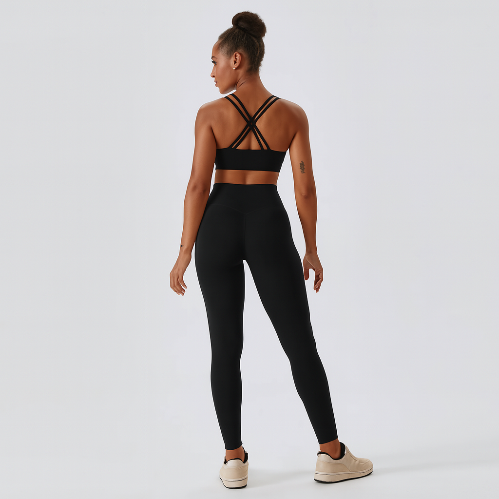 Sømløst yoga- og pilatessett for kvinner - høylivede leggings og topp, 2-delt treningstøy