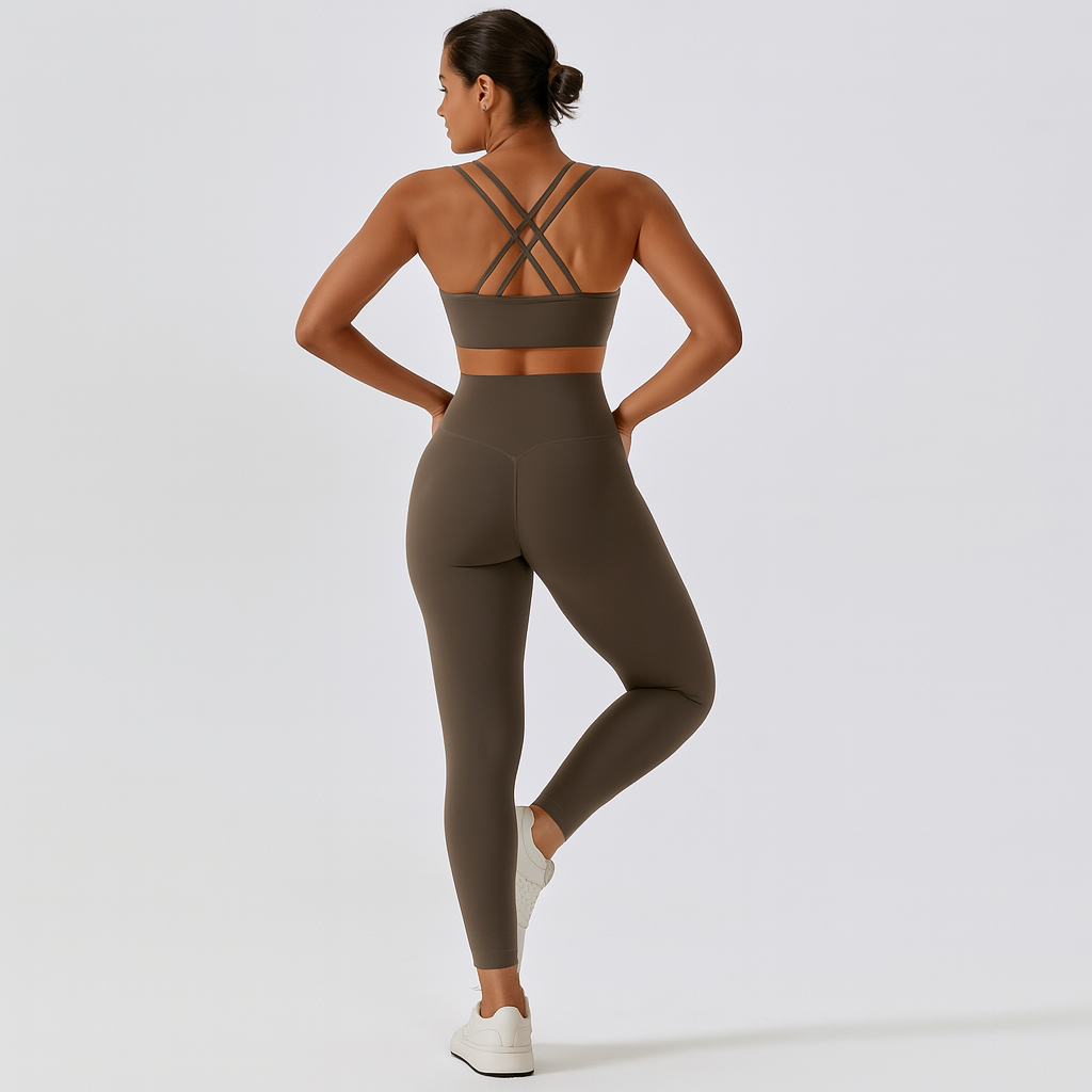 Sømløst yoga- og pilatessett for kvinner - høylivede leggings og topp, 2-delt treningstøy