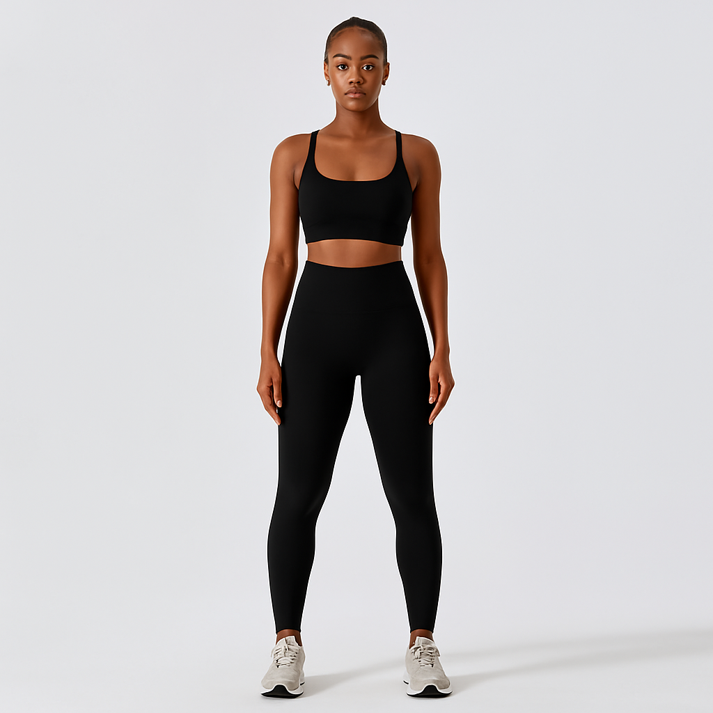Sømløst yoga- og pilatessett for kvinner - sports-BH, shorts med høy midje og leggings