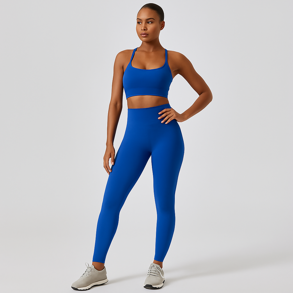 Sømløst yoga- og pilatessett for kvinner - sports-BH, shorts med høy midje og leggings
