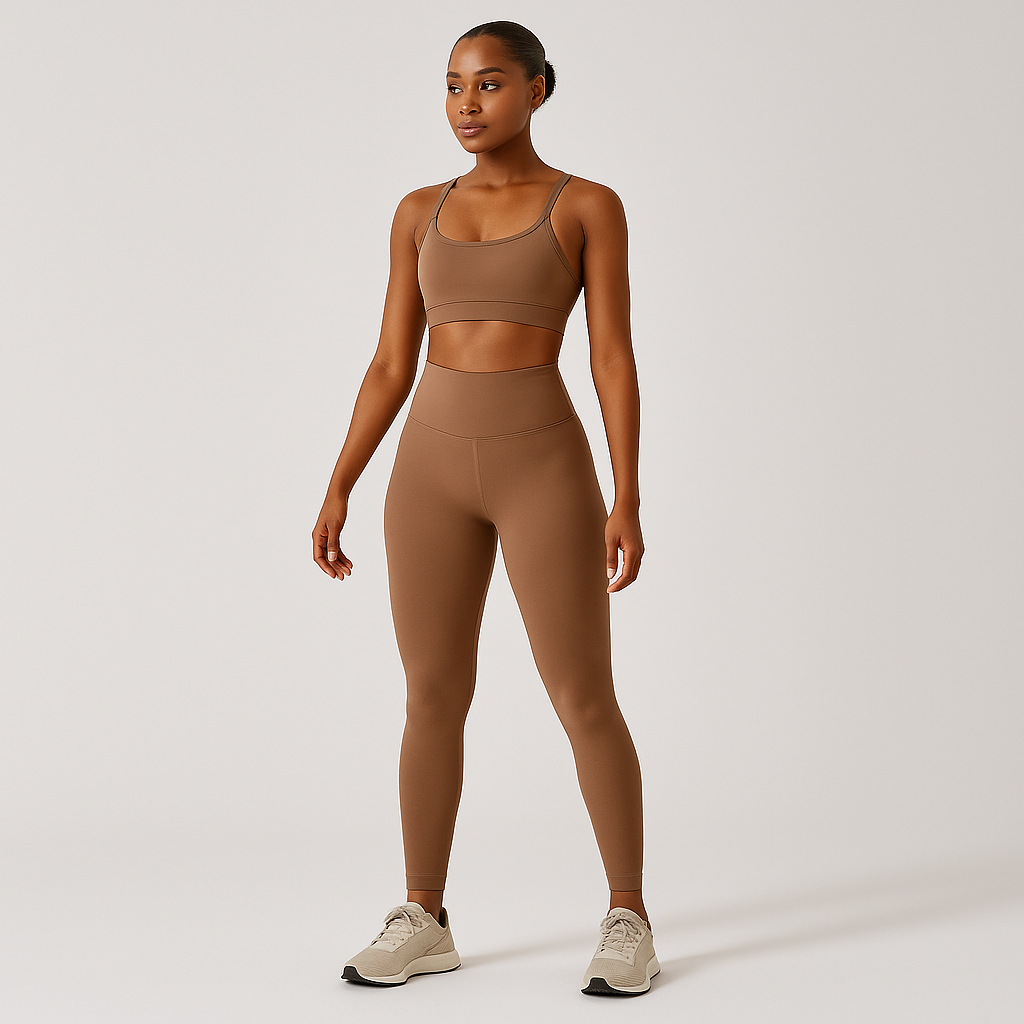 Sømløst yoga- og pilatessett for kvinner - sports-BH, shorts med høy midje og leggings