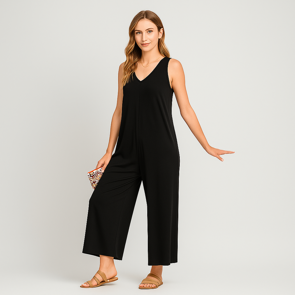 Serenity- Ærmeløs V-hals Jumpsuit med Vide Ben til Dame