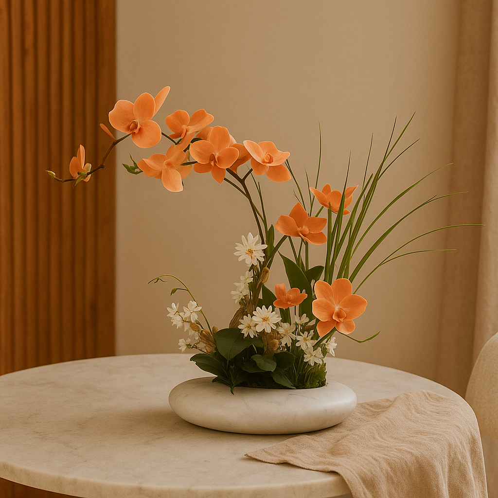 OrchidElegance - Kunstig orkidearrangement i en moderne vase